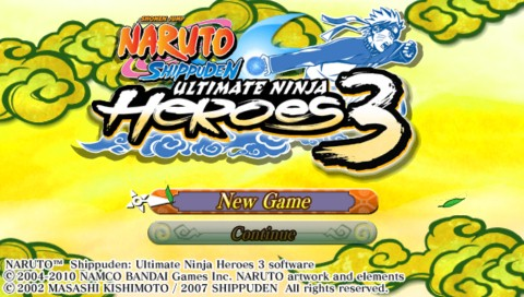 Naruto Shippuden: Ultimate Ninja Heroes 3 title screen for PSP